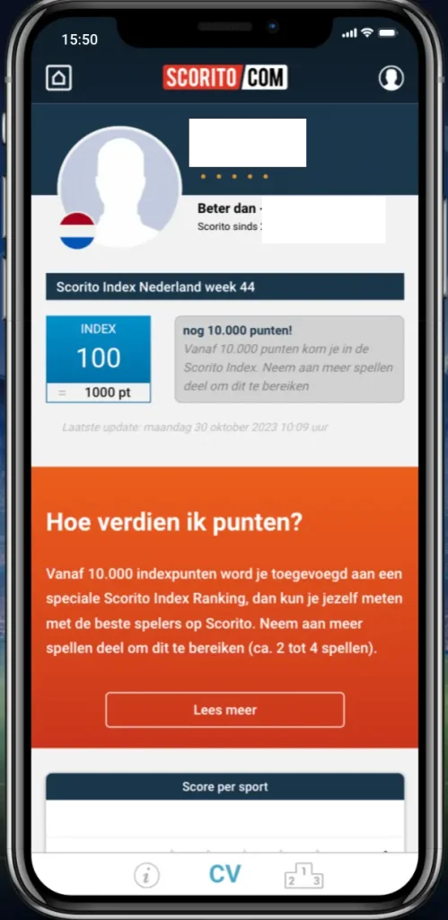 Persoonlijke Account interface Scorito